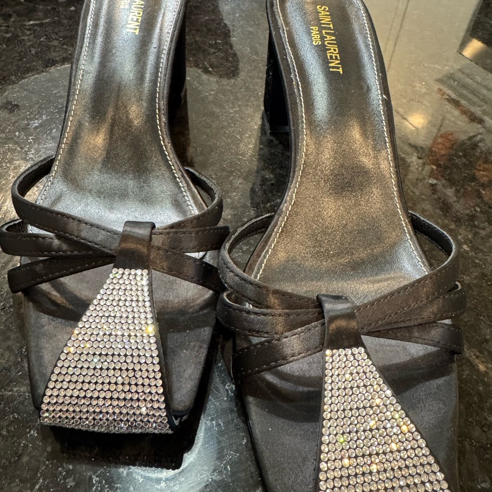 Saint Laurent Black Rhinestone Heels - Picture 4 of 10